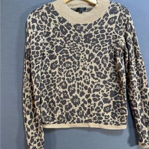 Express Leopard Print Crew Neck Sweater - Black and Tan